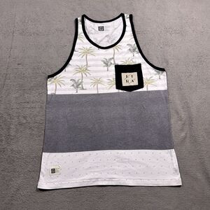 LIRA Tank Top Mens Medium Palm Tree Pocket Colorblock Surf Beach Skate Made USA
